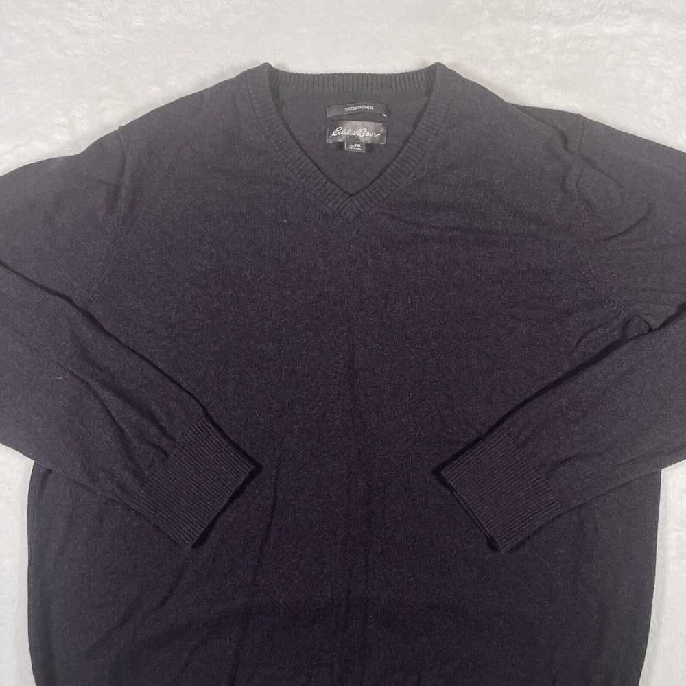 Eddie Bauer Cotton Cashmere Blend Men's XLT V-Neck Pullover Sweater Dark Purple‎